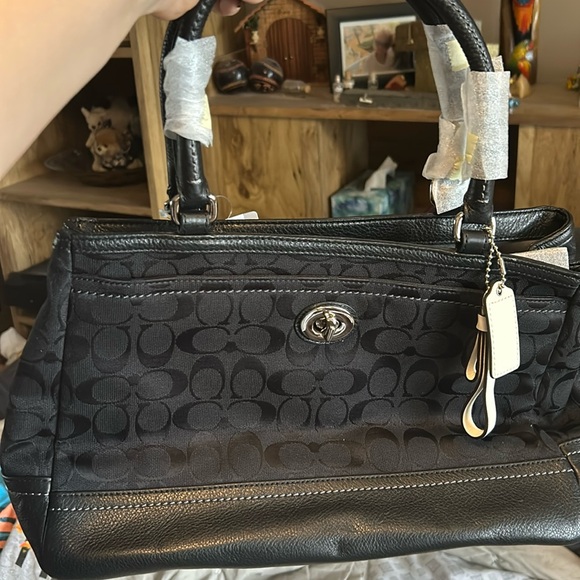 Black Coach Canvas & Leather Satchel Bag NWT - Picture 1 of 8